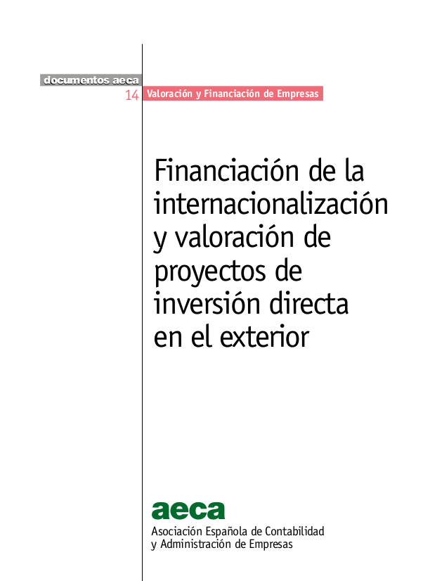Portada del documento 'Financiación de la Internacionalización y valoración de proyectos de inversión directa en el exterior'