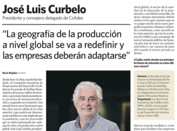 Captura de la entrevista a José Luis Curbelo en El Economista titulada: "La geografía de la producción a nivel global se va a redefinir y las empresas deberán adaptarse"