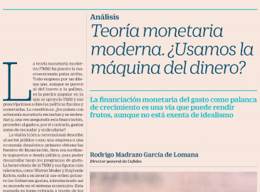Captura del artículo 'Teoría monetaria moderna. ¿Usamos la máquina del dinero?' de Rodrigo Madrazo en Cinco Días