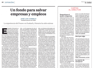 Imagen del artículo 'Un fondo para salvar empresas y empleos' de José Luis Curbelo publicado en El Correo