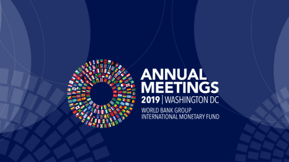 Imagen del logotipo de las reuniones anuales del Banco Mundial y el Fondo Monetario Internacional