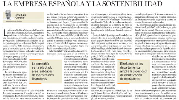 Imagen del artículo de José Luis Curbelo 'Cofides 2019: Compromiso con la empresa española y la sostenibilidad'