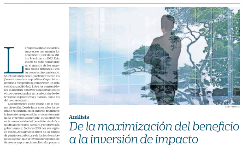 Imagen del artículo de Rodrigo Madrazo 'De la maximización del beneficio a la inversión de impacto' publicado en el diario Cinco Días