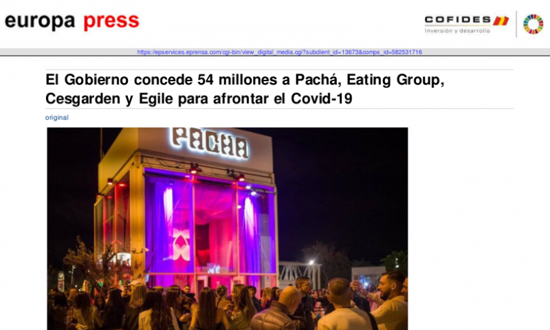 Imagen de la noticia 'El Gobierno concede 54 millones a Pachá, Eating Group, Cesgarden y Egile para afrontar el Covid-19'